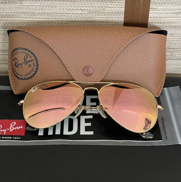 LIKE NEW RayBan Aviator RB3025 Copper Pink Mirror Lens Ray ban Sunglasses - Picture 7 of 16